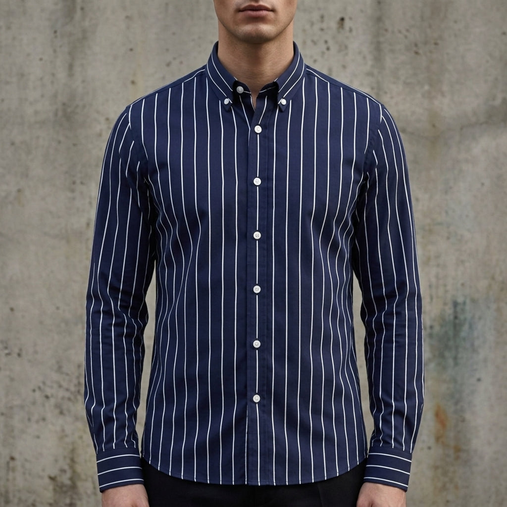 Chemise à rayures boutonnée pour homme 5