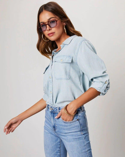 Chemise boutonnée en jean pour femme 10