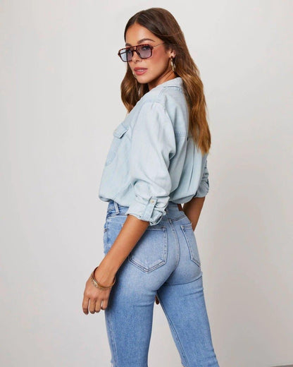 Chemise boutonnée en jean pour femme 11