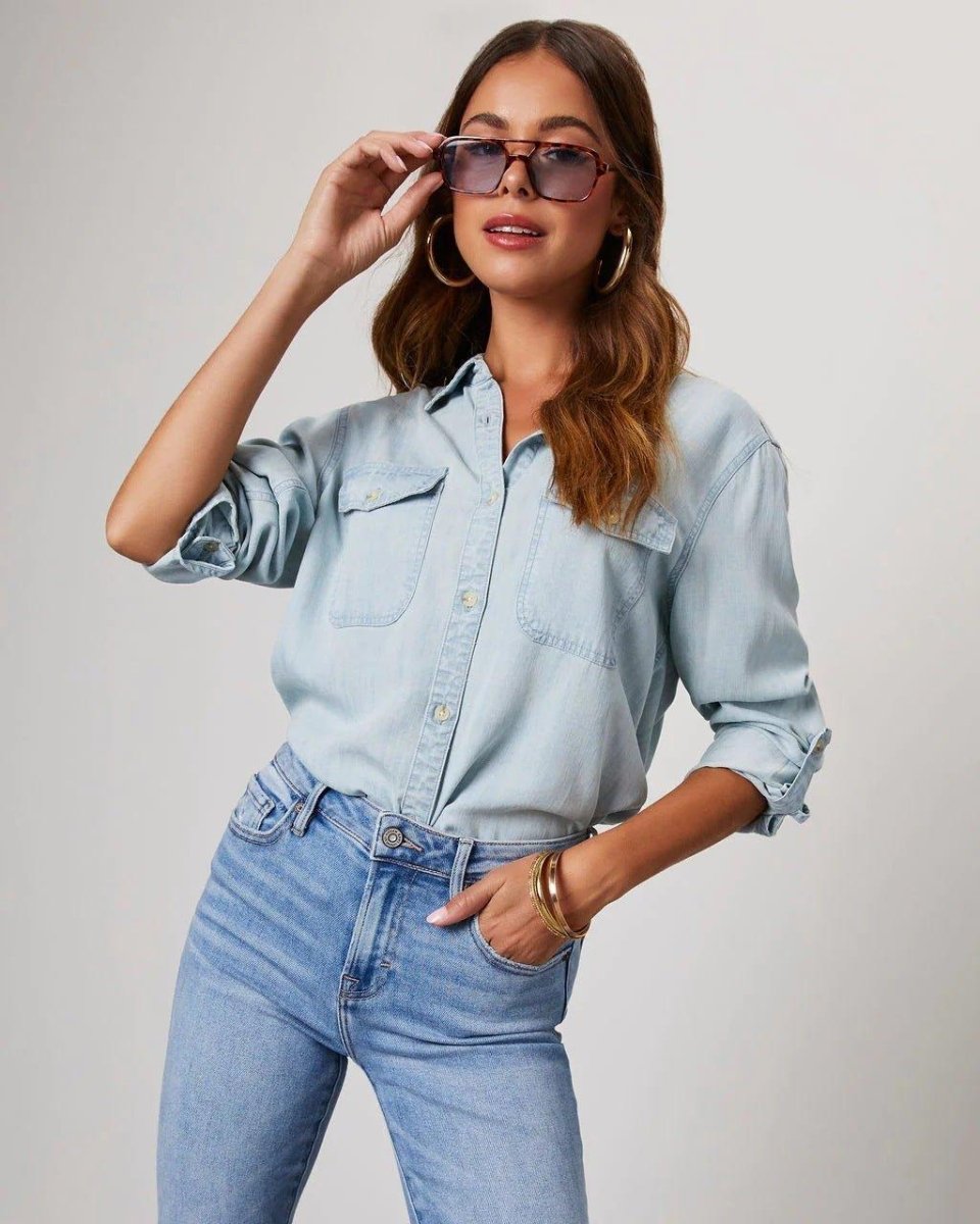Chemise boutonnée en jean pour femme 12