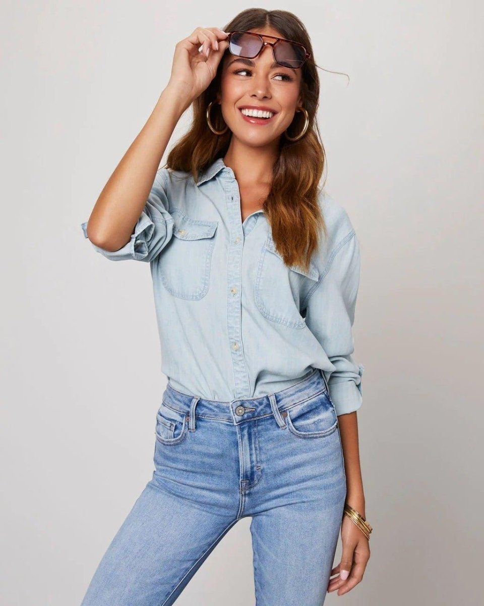 Chemise boutonnée en jean pour femme 2