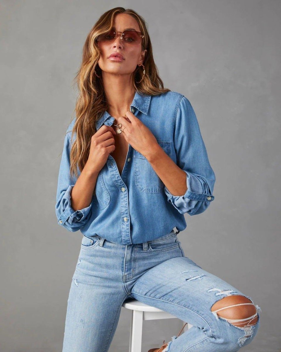 Chemise boutonnée en jean pour femme 3
