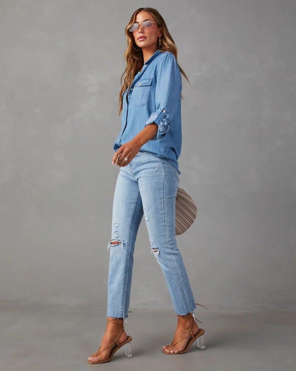 Chemise boutonnée en jean pour femme 4
