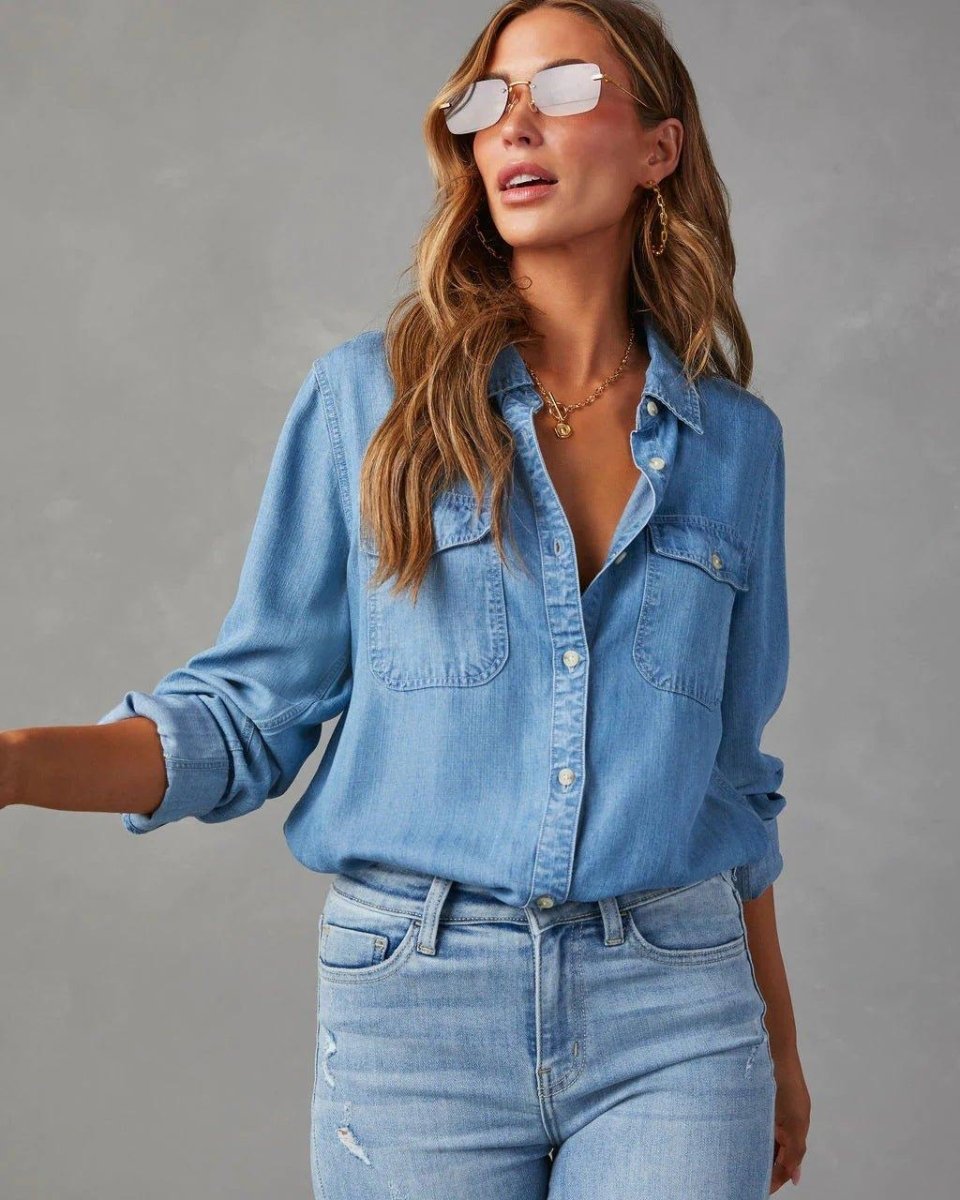 Chemise boutonnée en jean pour femme 6