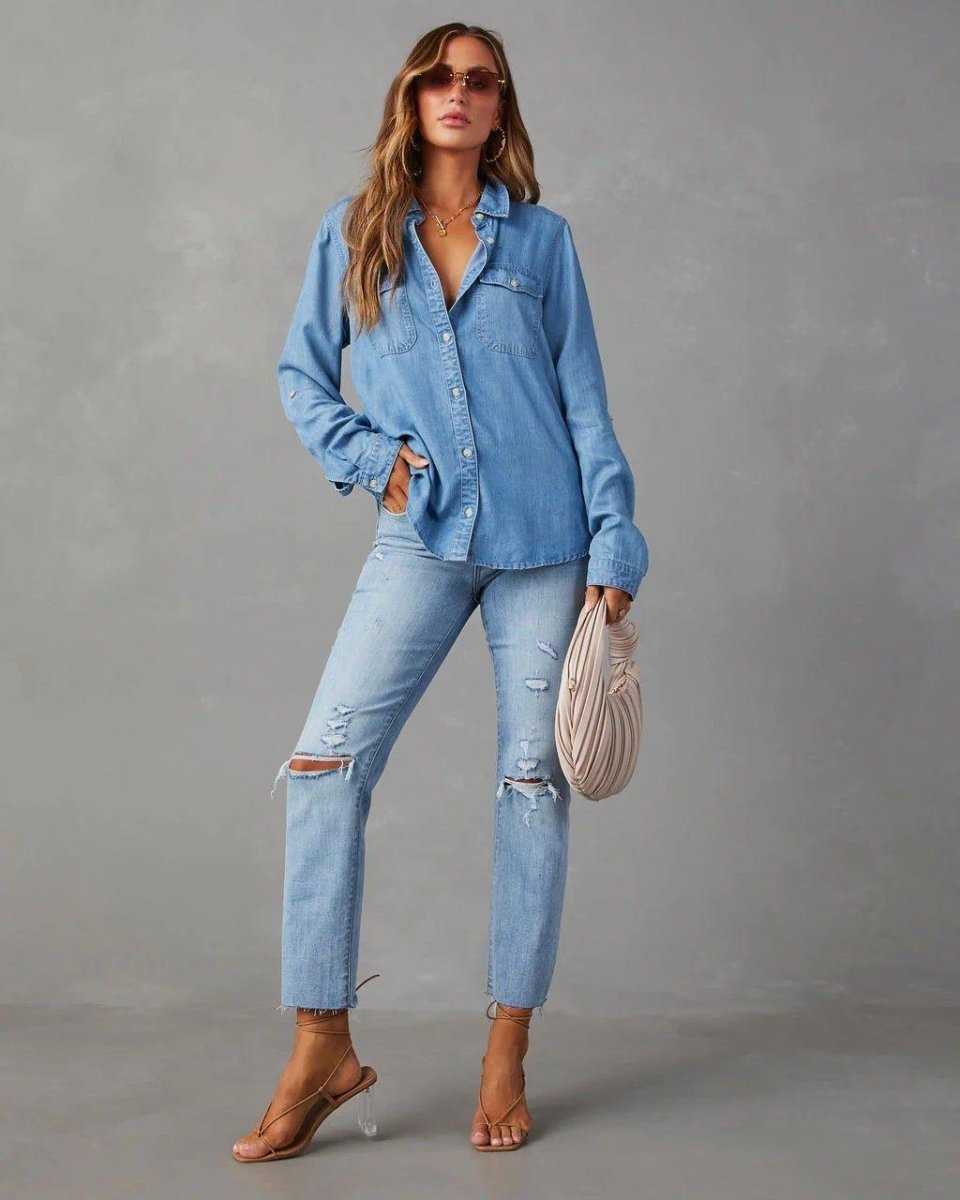 Chemise boutonnée en jean pour femme 7