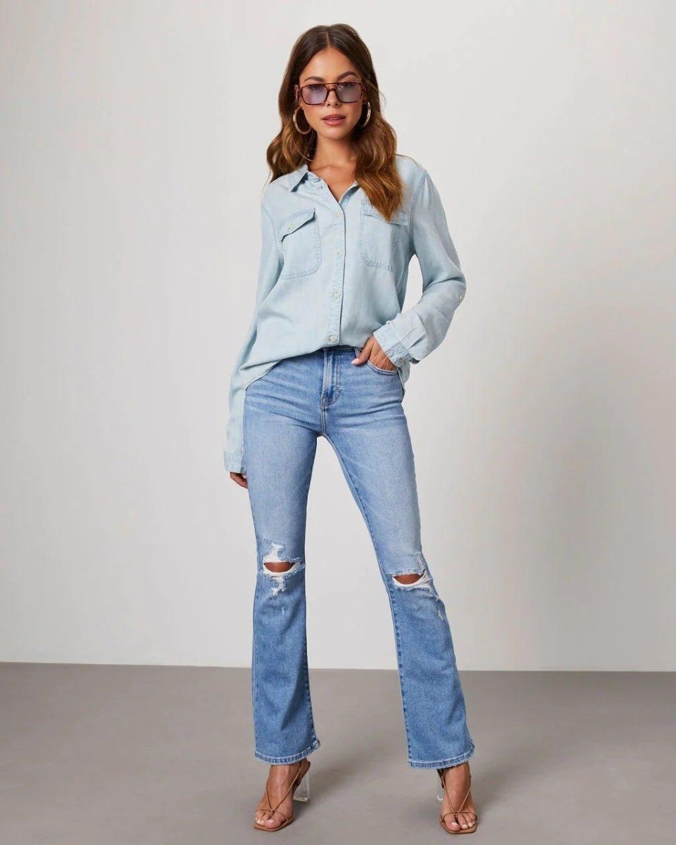 Chemise boutonnée en jean pour femme 8
