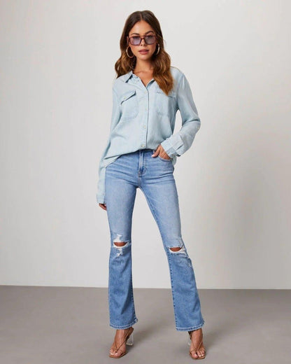Chemise boutonnée en jean pour femme 8