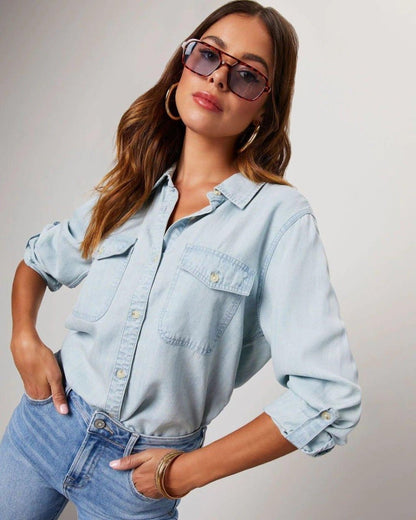 Chemise boutonnée en jean pour femme 9