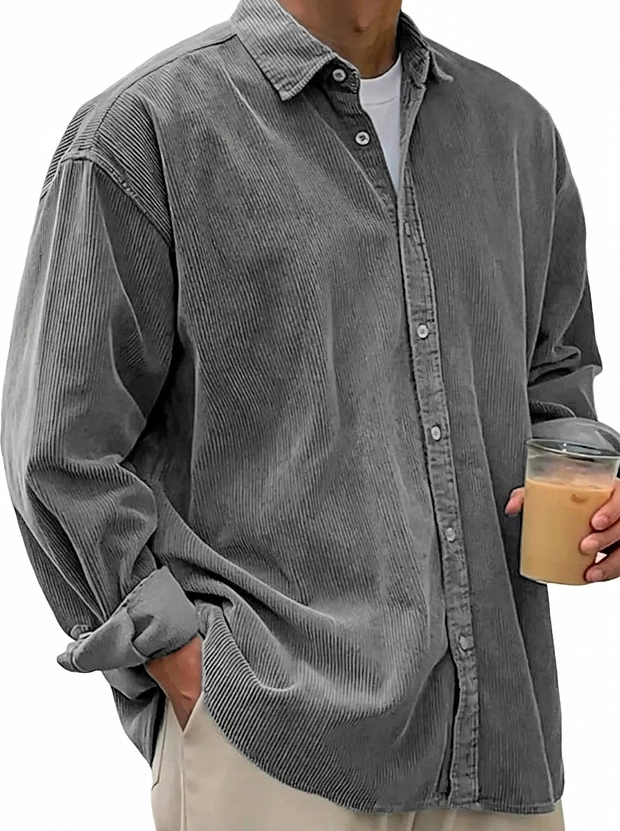 Chemise boutonnée oversize en velours côtelé pour homme 10
