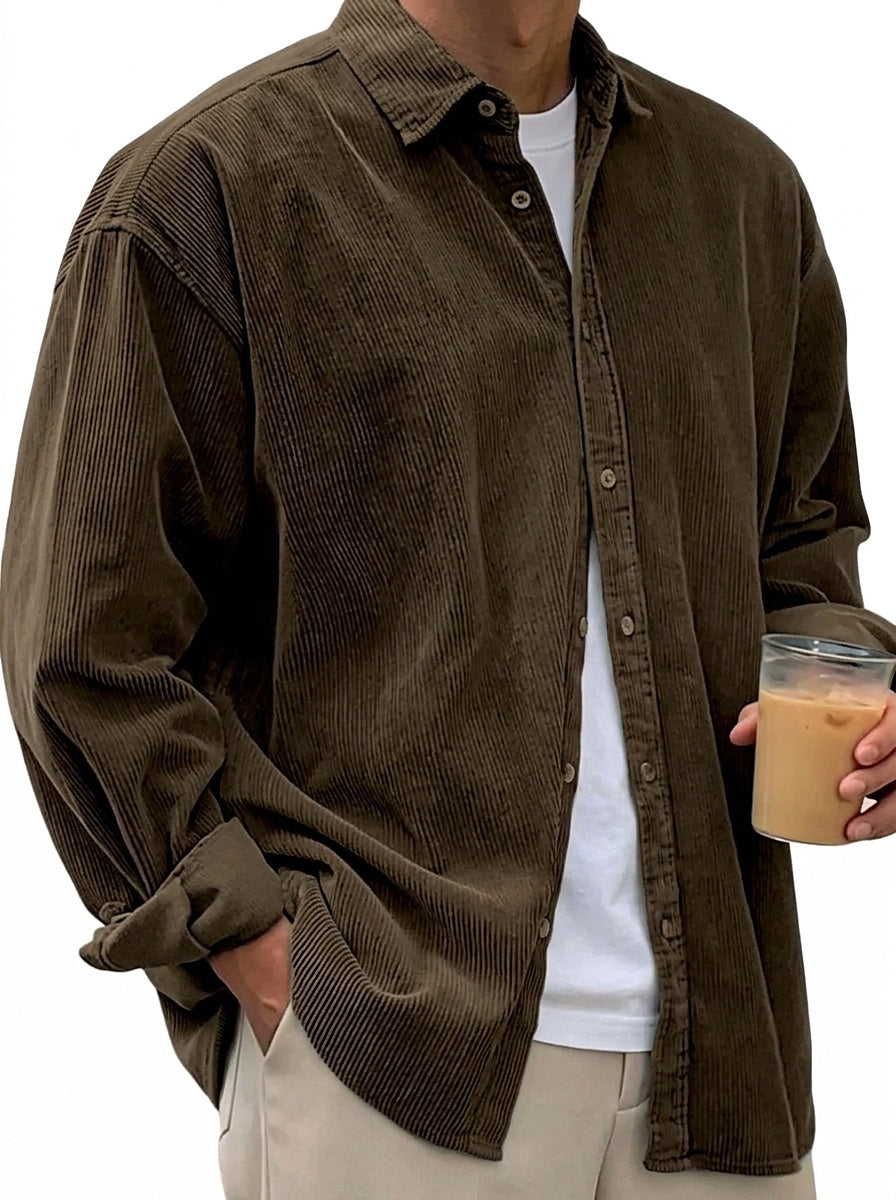 Chemise boutonnée oversize en velours côtelé pour homme 11