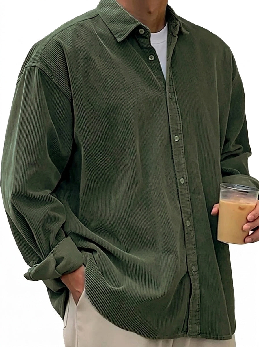 Chemise boutonnée oversize en velours côtelé pour homme 12