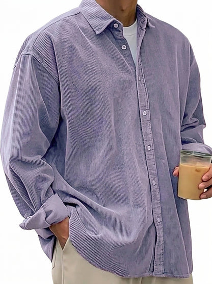 Chemise boutonnée oversize en velours côtelé pour homme 14