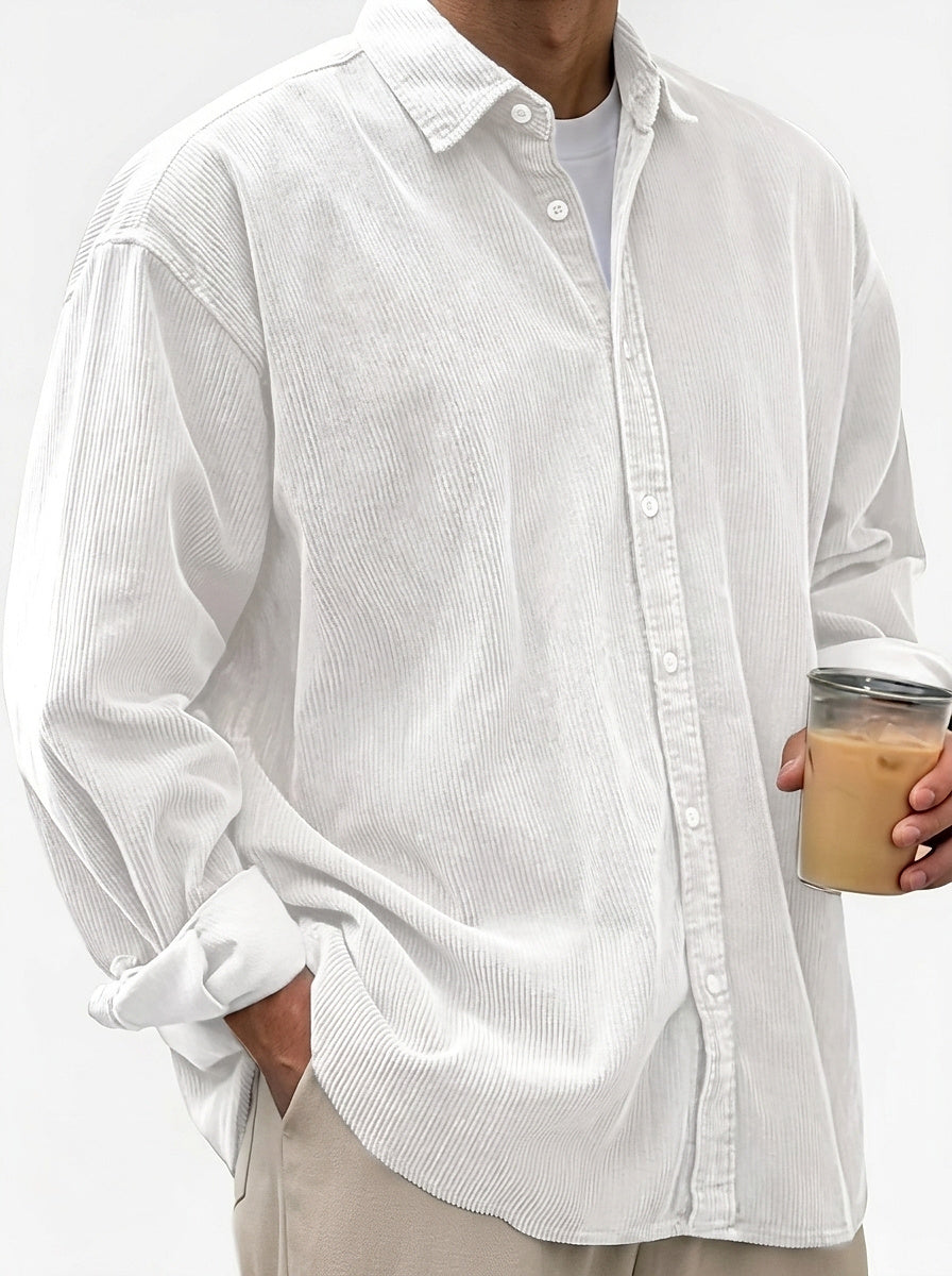 Chemise boutonnée oversize en velours côtelé pour homme 15