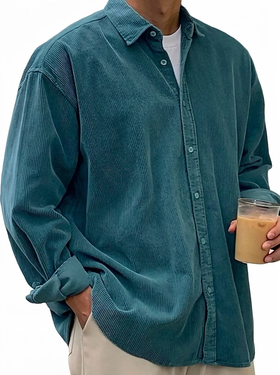 Chemise boutonnée oversize en velours côtelé pour homme 16
