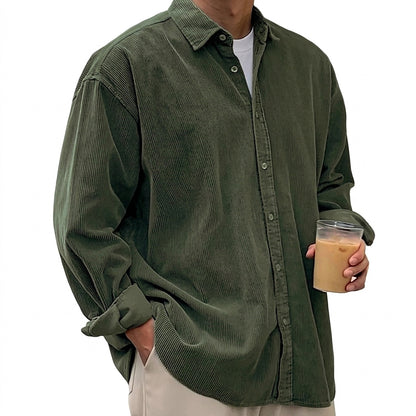 Chemise boutonnée oversize en velours côtelé pour homme 2