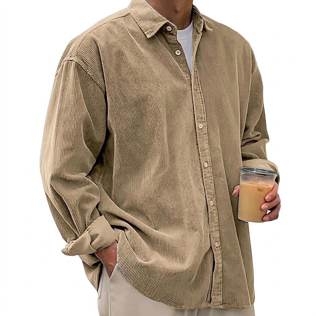 Chemise boutonnée oversize en velours côtelé pour homme 3