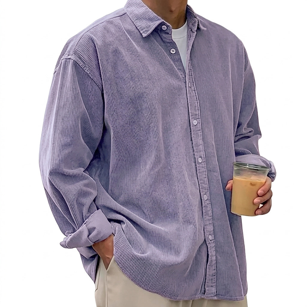 Chemise boutonnée oversize en velours côtelé pour homme 4