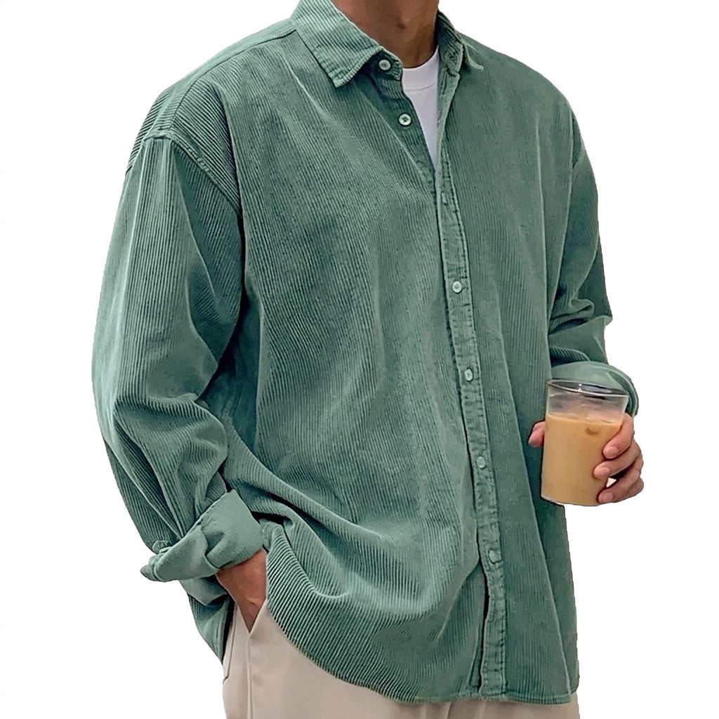 Chemise boutonnée oversize en velours côtelé pour homme 5