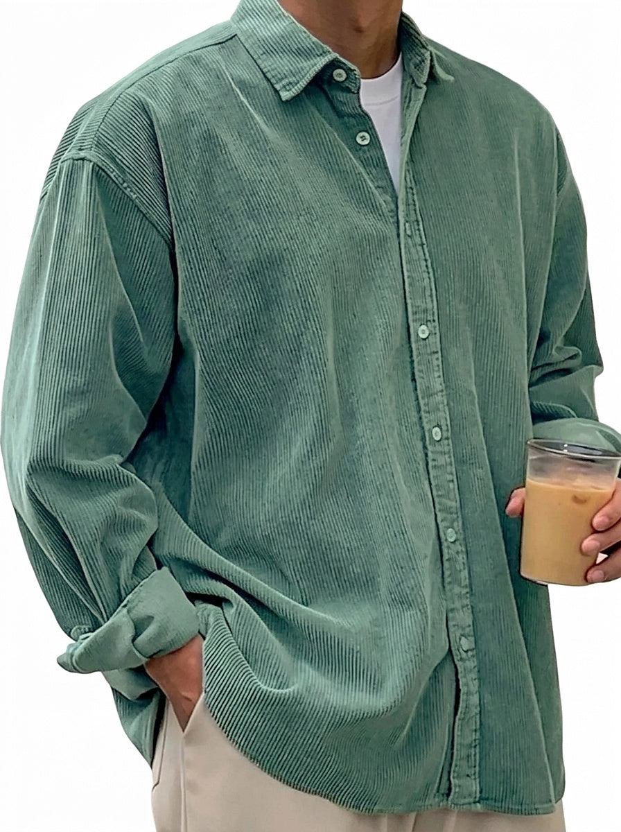 Chemise boutonnée oversize en velours côtelé pour homme 8