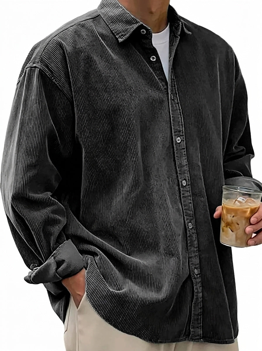 Chemise boutonnée oversize en velours côtelé pour homme 9