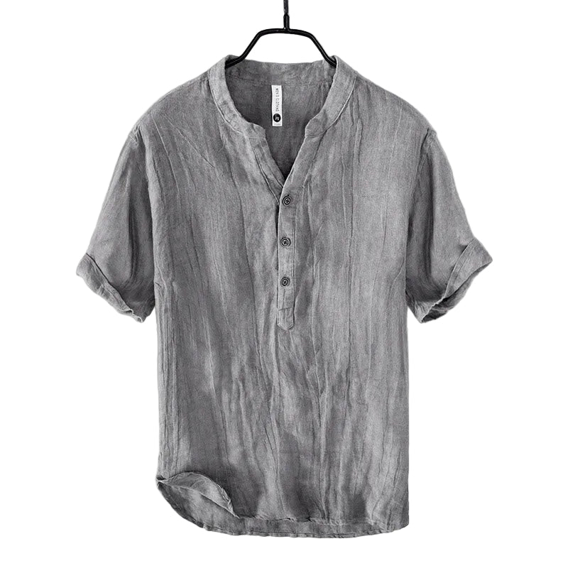 Chemise homme à manches courtes avec col montant et patte boutonnée