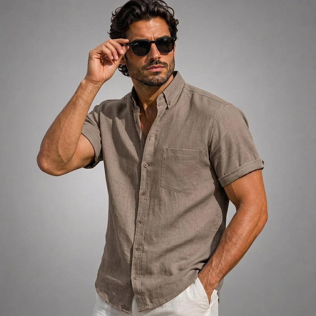 Chemise homme à manches courtes et col mao 4