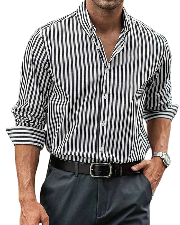 Chemise rayée pour homme à boutons et col structuré