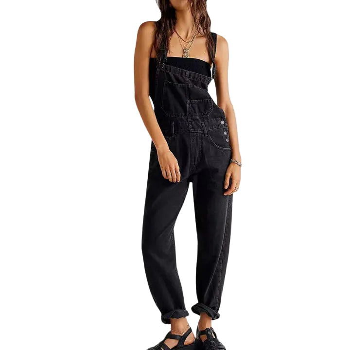 Combinaison salopette en jean pour femme avec bretelles réglables