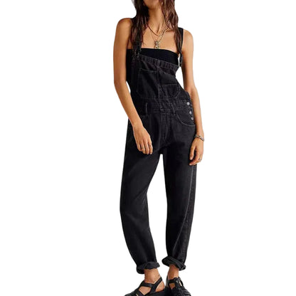 Combinaison salopette en jean pour femme avec bretelles réglables-Jumpsuits for women-Gigié