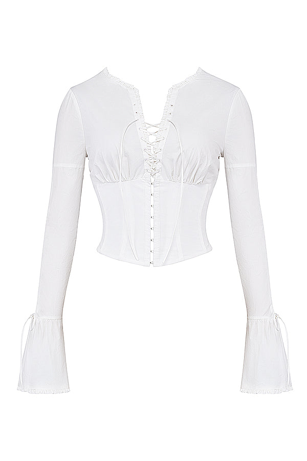 Corset Top Women Long Sleeve Lace Up Deep Neckline 4