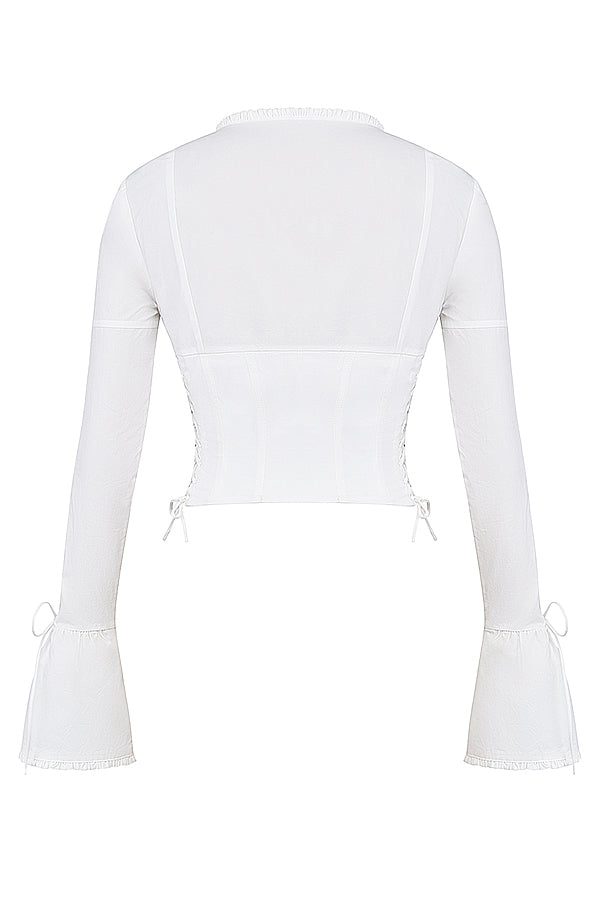 Corset Top Women Long Sleeve Lace Up Deep Neckline 5