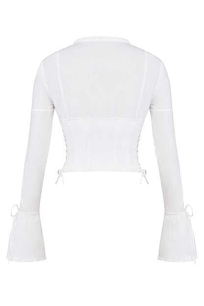 Corset Top Women Long Sleeve Lace Up Deep Neckline 5