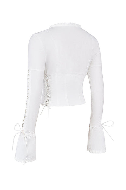 Corset Top Women Long Sleeve Lace Up Deep Neckline 6