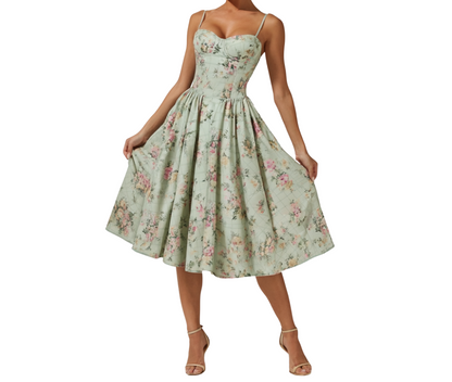 Robe midi femme à motif floral avec fines bretelles