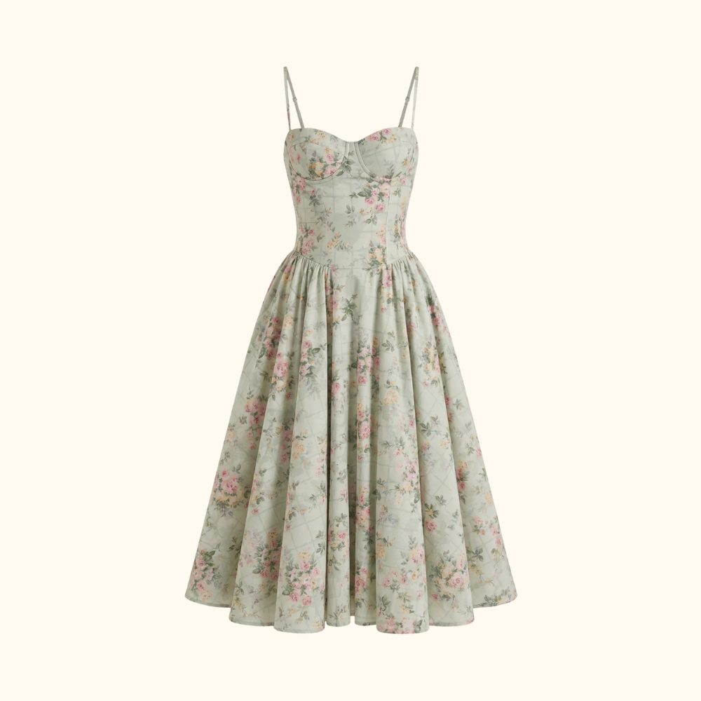 Robe midi femme à motif floral avec fines bretelles