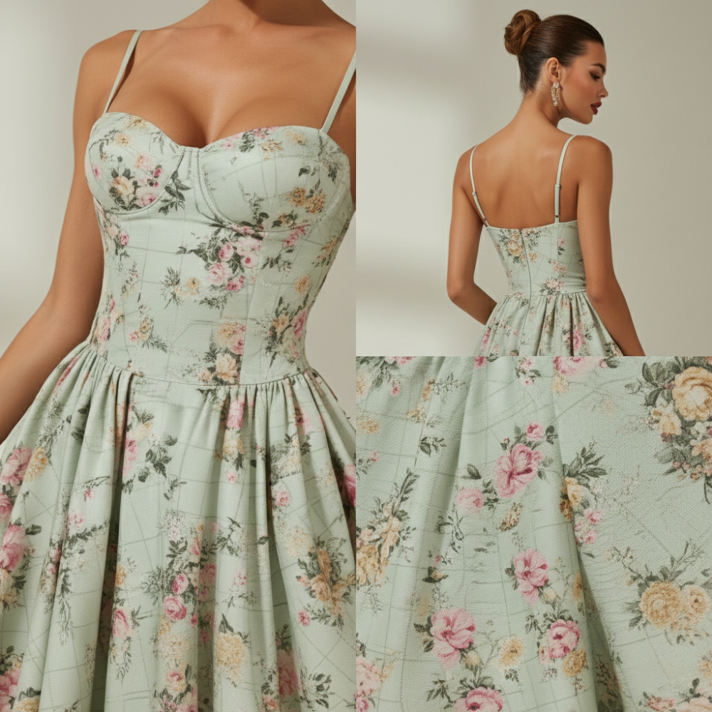 Robe midi femme à motif floral avec fines bretelles