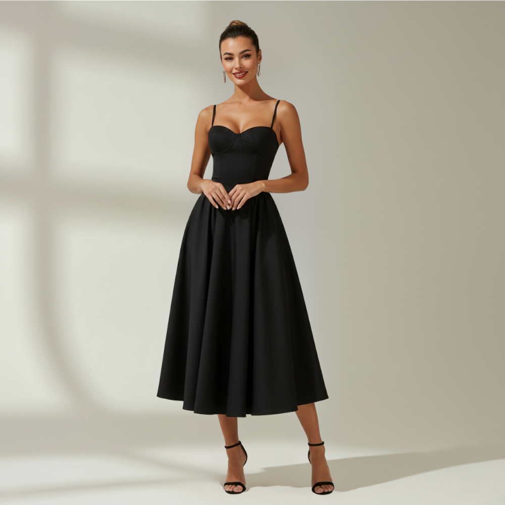 Robe midi femme à motif floral avec fines bretelles