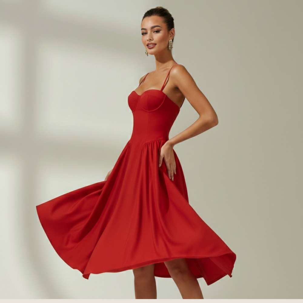 Robe midi femme à motif floral avec fines bretelles