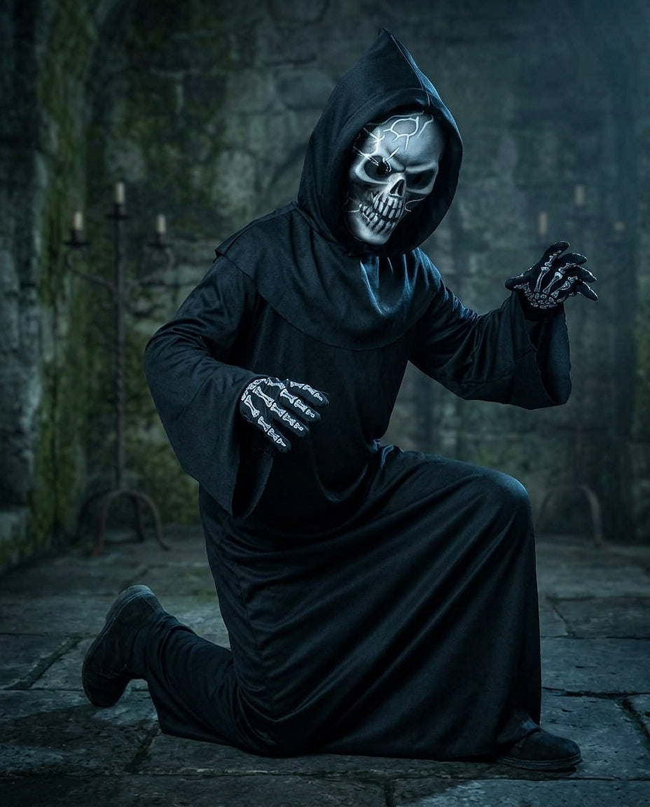 Costume de Faucheuse unisexe avec masque de crâne 2