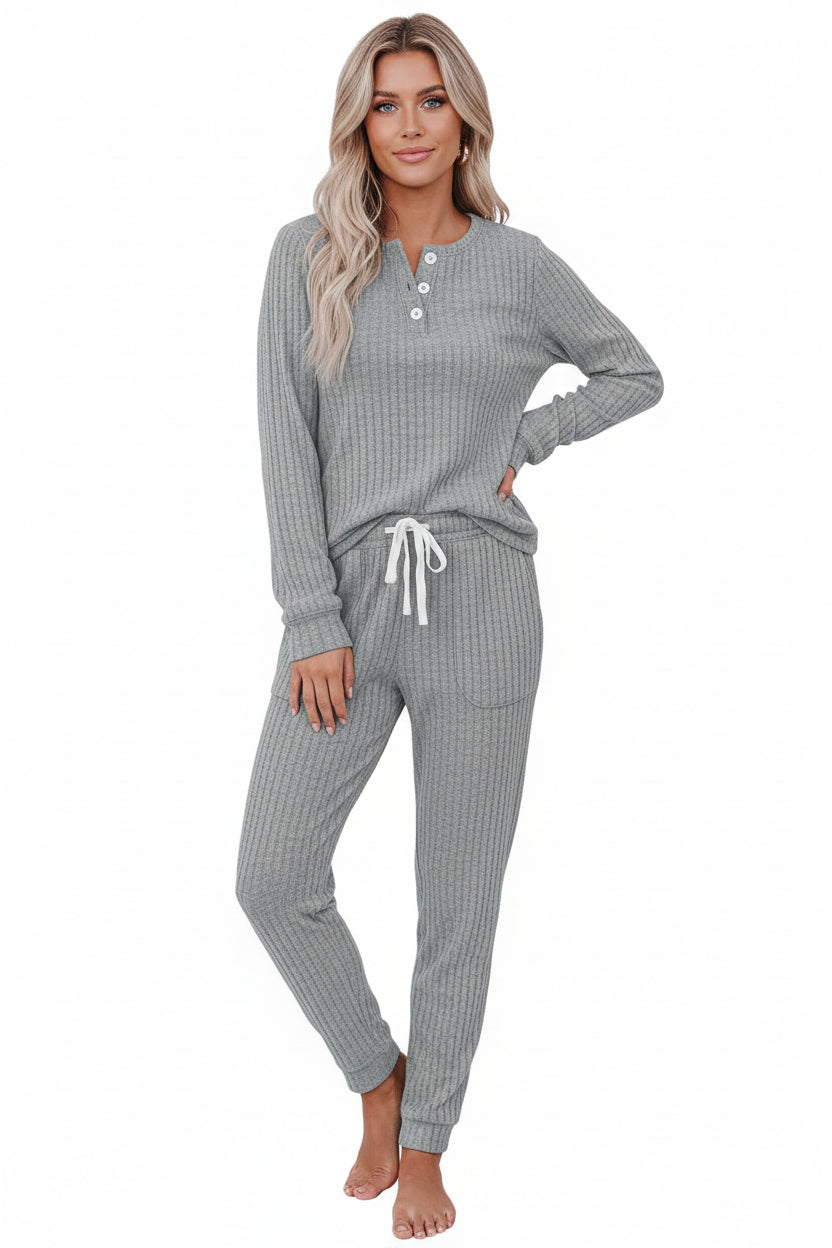 Ensemble deux pièces à texture côtelée avec haut à manches longues et pantalon