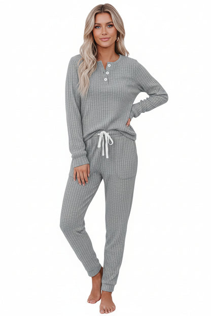 Ensemble deux pièces à texture côtelée avec haut à manches longues et pantalon