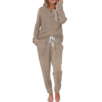 Ensemble deux pièces à texture côtelée avec haut à manches longues et pantalon