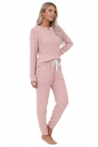 Ensemble deux pièces à texture côtelée avec haut à manches longues et pantalon