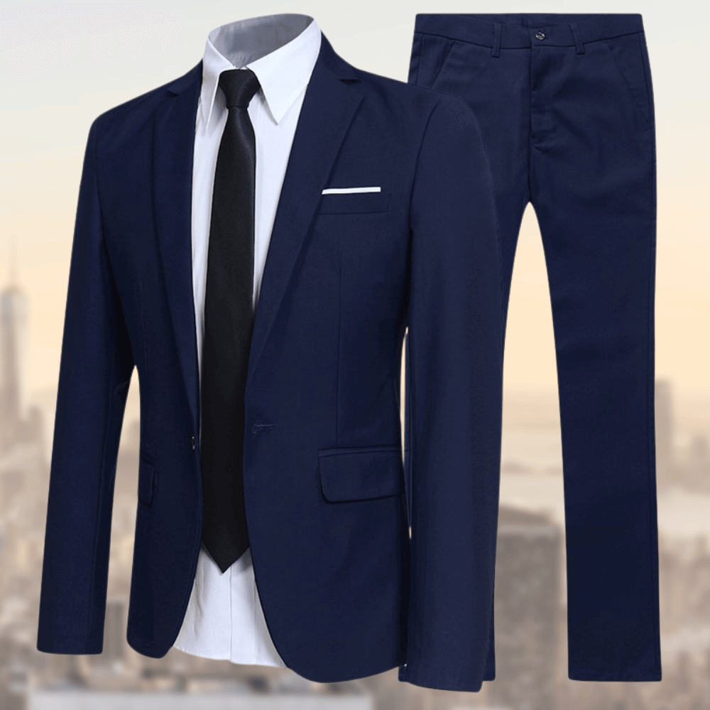 Costume deux pièces pour homme avec veste simple boutonnage et pantalon droit