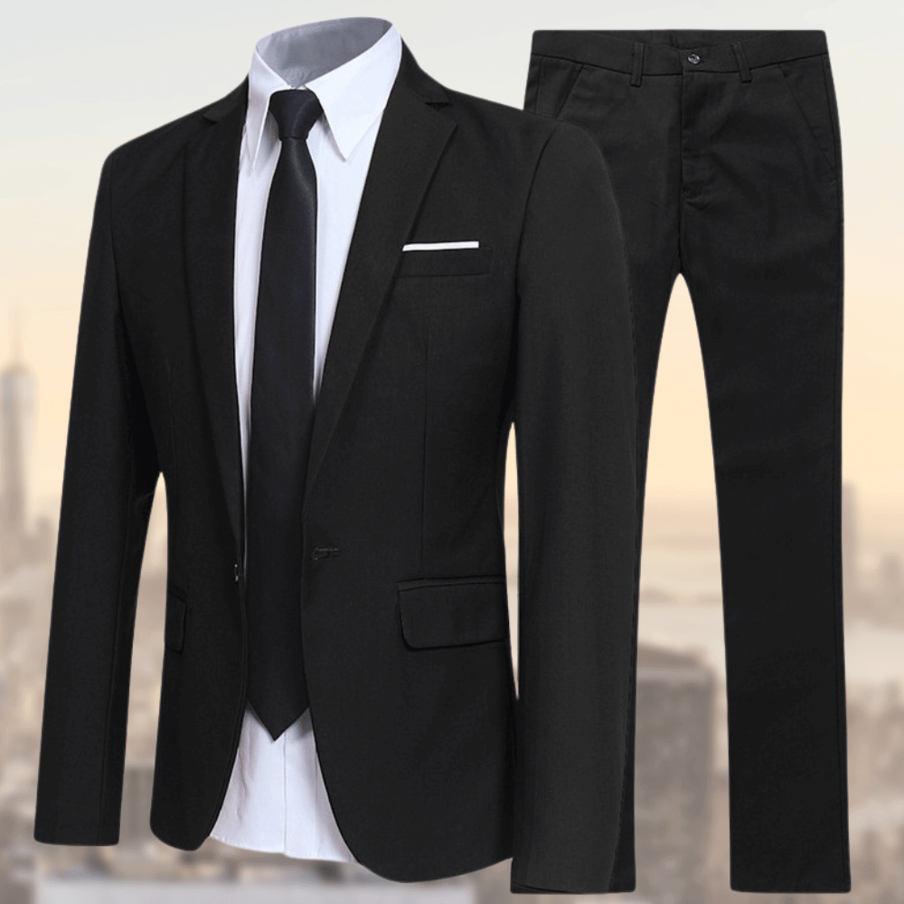 Costume deux pièces pour homme avec veste simple boutonnage et pantalon droit