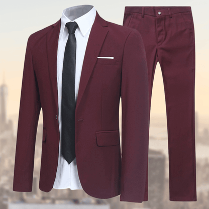 Costume deux pièces pour homme avec veste simple boutonnage et pantalon droit