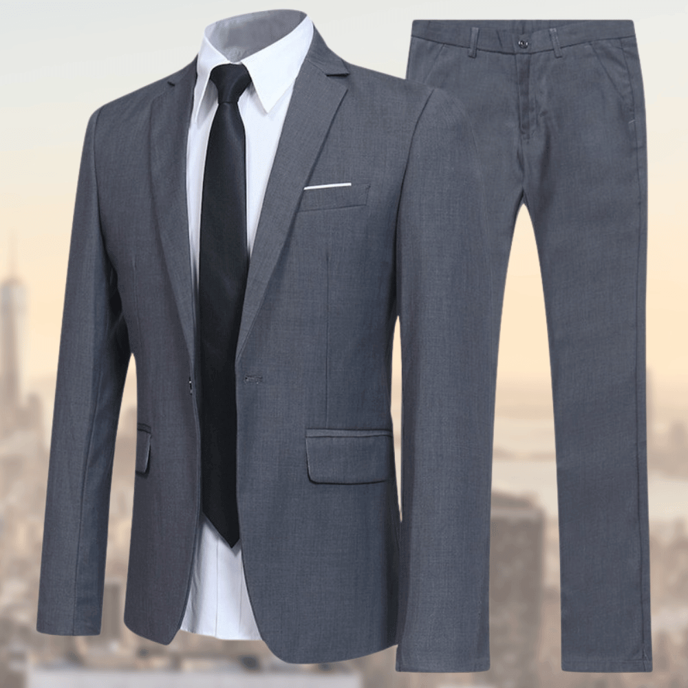 Costume deux pièces pour homme avec veste simple boutonnage et pantalon droit