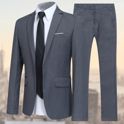 Costume deux pièces pour homme avec veste simple boutonnage et pantalon droit