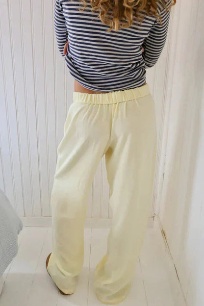Pantalon Femme avec Taille Élastique et Jambe Droite