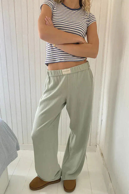 Pantalon Femme avec Taille Élastique et Jambe Droite